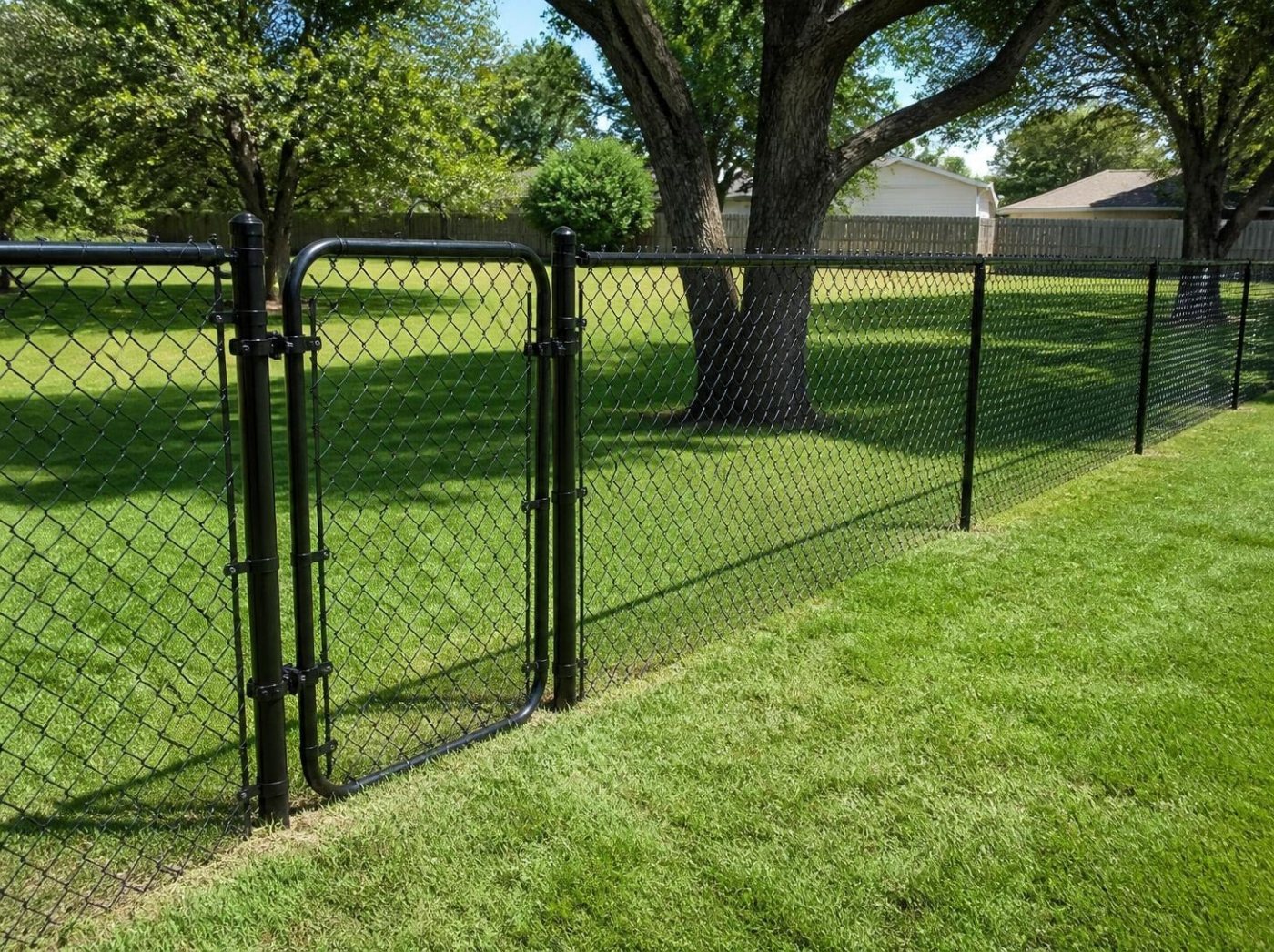 New black vinyl-coated chain link fence